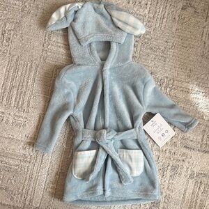 NWT Plush Blue Hooded Kids Bathrobe with Ears and Belt